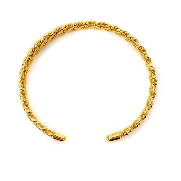 Open Cuff Bracelet Textured Open Work Cut Out Design Shiny Gold Tone Narrow - Picture 4 of 11